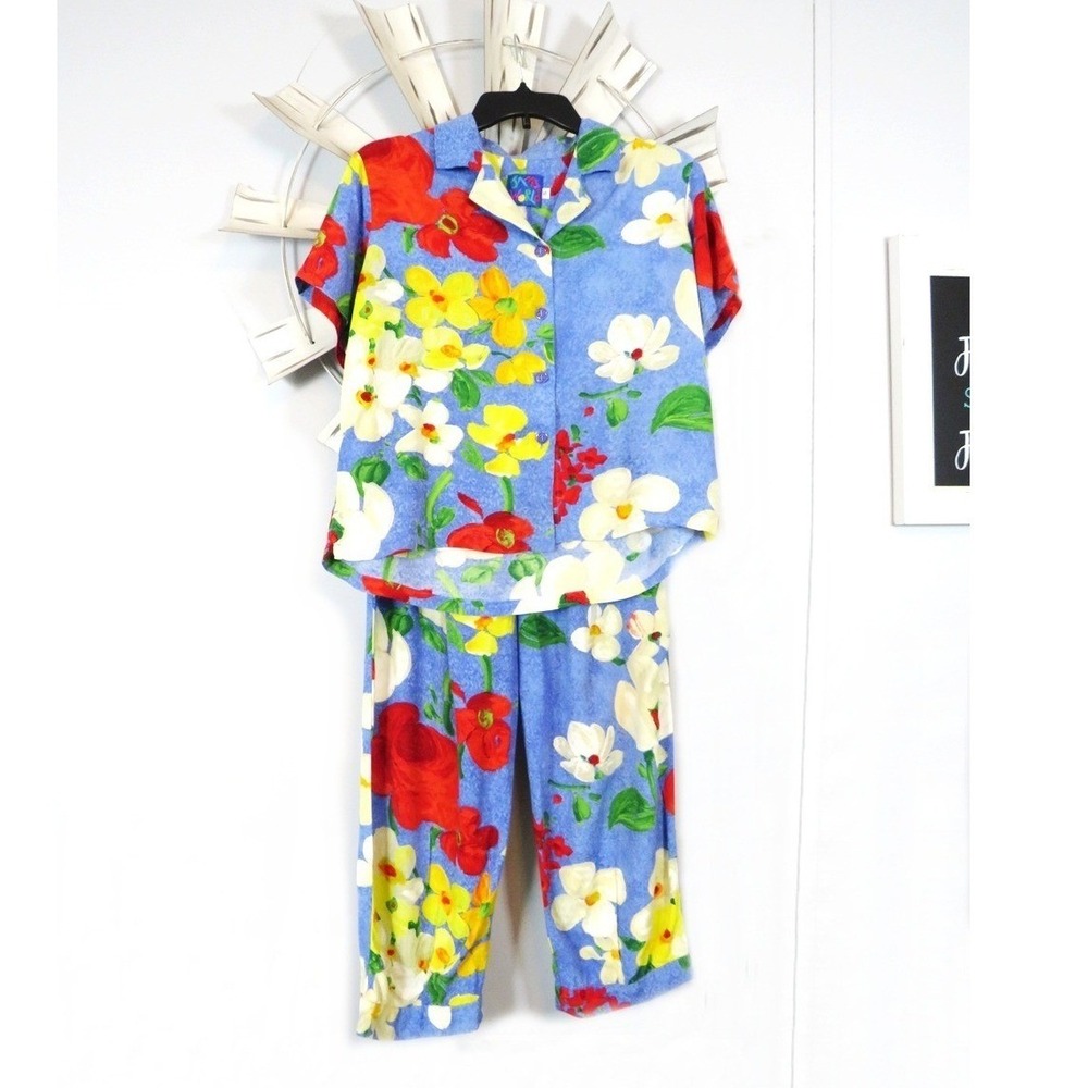 Jams World Deli Delight 2 Piece Capri Pajama Lounge Set Floral Print Size Small